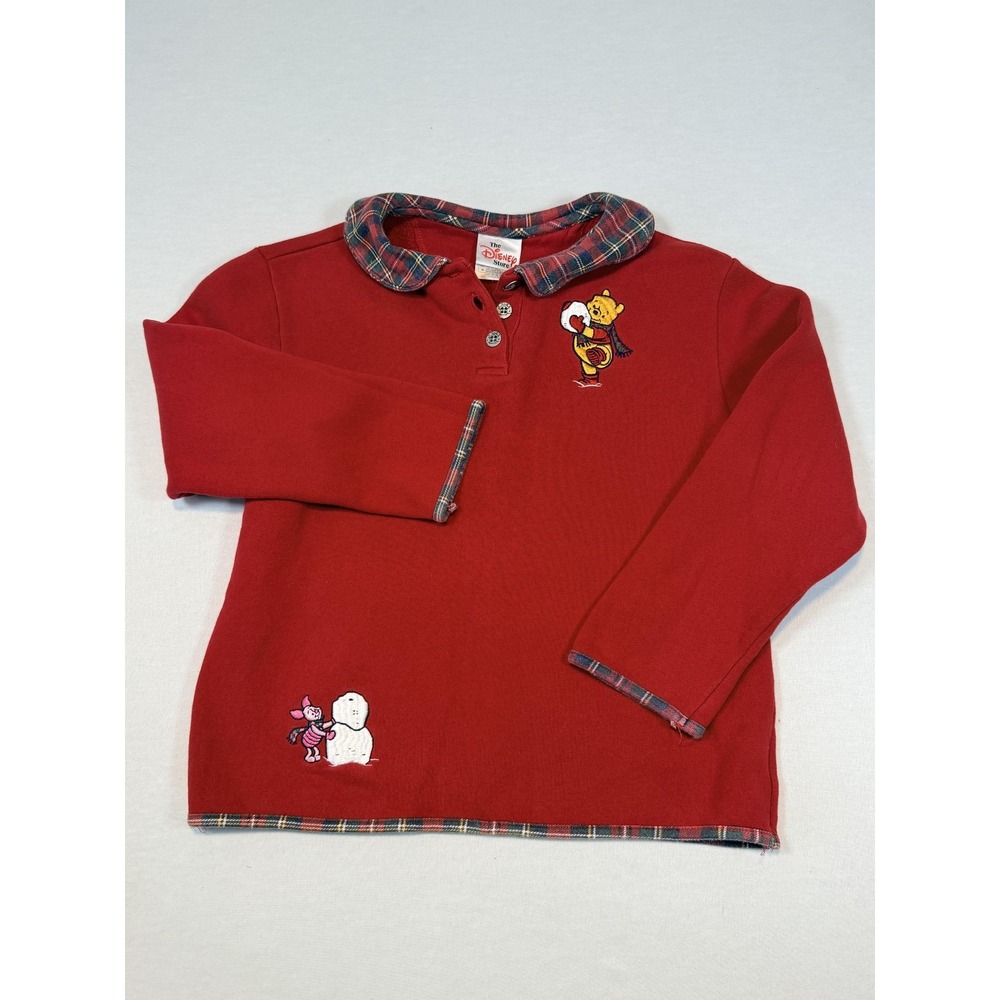 The Disney Store Polo Shirt Kids 7-8 Red Winnie The Pooh Piglet Plaid Collar